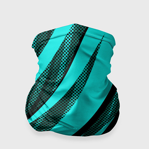 Бандана Неоновый голубой с чёрным абстракция с полосами / 3D-принт – фото 1
