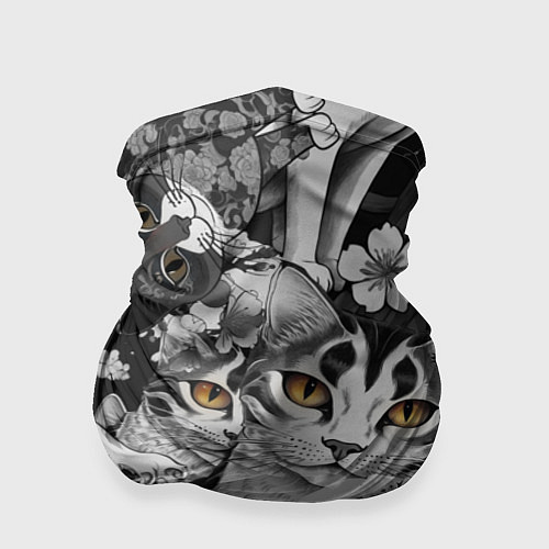 Бандана С котами и рыбой на фоне сакуры в волнах / 3D-принт – фото 1
