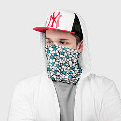 Бандана-труба Мелкий синий белый мозаичный узор на черном, цвет: 3D-принт — фото 2