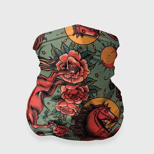 Бандана Красный конь и розы / 3D-принт – фото 1