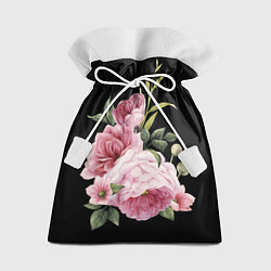 Мешок для подарков Пионы на чёрном, цвет: 3D-принт