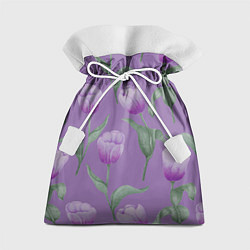 Подарочный мешок Фиолетовые тюльпаны с зелеными листьями