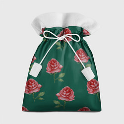 Подарочный мешок Ярко красные розы на темно-зеленом фоне