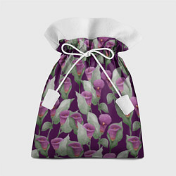 Подарочный мешок Фиолетовые каллы на темно фиолетовом фоне