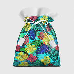 Мешок для подарков Тропические растения на бирюзовом фоне, цвет: 3D-принт