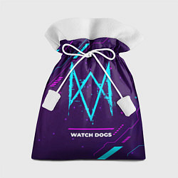 Мешок для подарков Символ Watch Dogs в неоновых цветах на темном фоне, цвет: 3D-принт