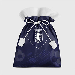 Мешок для подарков Лого Aston Villa в сердечке на фоне мячей, цвет: 3D-принт