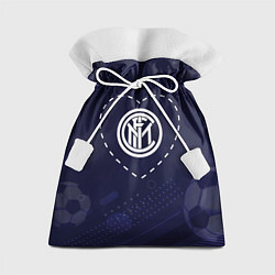 Мешок для подарков Лого Inter в сердечке на фоне мячей, цвет: 3D-принт