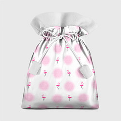 Подарочный мешок Фламинго и круги на белом фоне