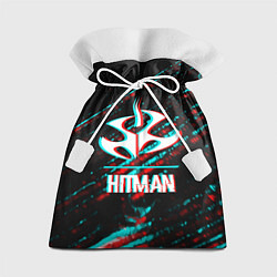 Мешок для подарков Hitman в стиле Glitch и Баги Графики на темном фон, цвет: 3D-принт