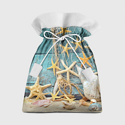 Мешок для подарков Натюрморт из сети, морских звёзд и ракушек - лето, цвет: 3D-принт