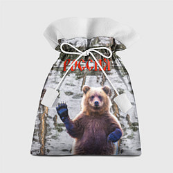 Подарочный мешок Российский медведь на фоне берёзы