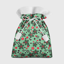 Подарочный мешок Красно-зеленый цветочный узор ретро
