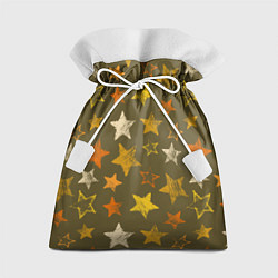 Подарочный мешок Желто-оранжевые звезды на зелнгом фоне