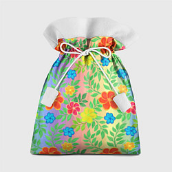 Подарочный мешок Яркий цветочный узор на радужном фоне