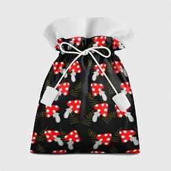Мешок для подарков Мухоморы на черном фоне, цвет: 3D-принт