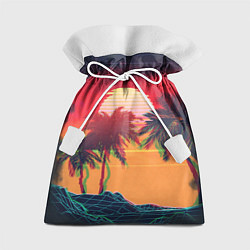 Подарочный мешок Пальмы и пляж на закате с помехами VHS ретро дизай
