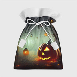 Мешок для подарков Тыква на Хэллоуин в ночном туманном лесу, цвет: 3D-принт