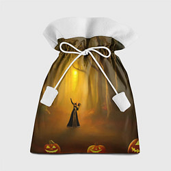 Мешок для подарков Ведьма в черном платье в заколдованном лесу с тыкв, цвет: 3D-принт