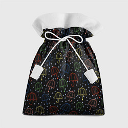 Мешок для подарков Цветные зонтики на чёрном фоне, цвет: 3D-принт