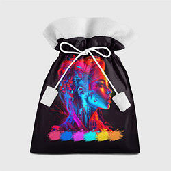 Мешок для подарков Нейросеть - девушка киборг в неоновом свечении, цвет: 3D-принт