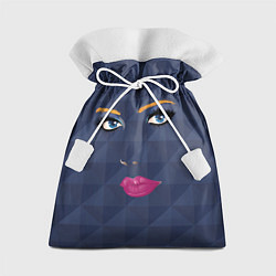 Мешок для подарков Женское лицо с голубыми глазами и розовыми губами, цвет: 3D-принт