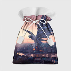 Мешок для подарков Футуристичный город с металлической птицей, цвет: 3D-принт
