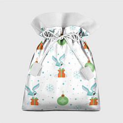 Мешок для подарков Кролик с подарком и новогодними шариками, цвет: 3D-принт