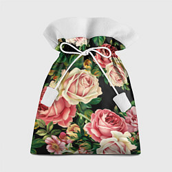 Мешок для подарков Цветы на черном фоне, цвет: 3D-принт