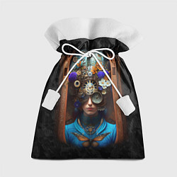Мешок для подарков Женщина с цветами в стиле стимпанк, цвет: 3D-принт