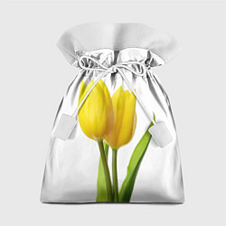 Мешок для подарков Желтые тюльпаны на белом, цвет: 3D-принт