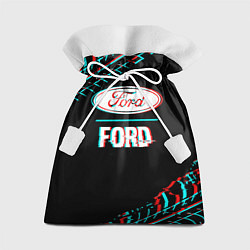 Мешок для подарков Значок Ford в стиле glitch на темном фоне, цвет: 3D-принт