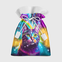 Подарочный мешок Полосатый кот с разноцветной звездной туманностью