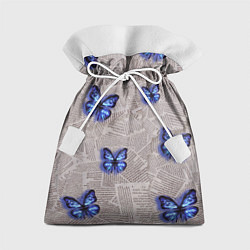 Мешок для подарков Газетные обрывки и синие бабочки, цвет: 3D-принт
