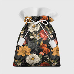 Мешок для подарков Цветочный паттерн на черном, цвет: 3D-принт