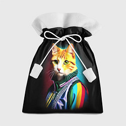 Мешок для подарков Модный рыжий кот - неон - поп-арт, цвет: 3D-принт