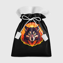 Мешок для подарков Волк на черном фоне, цвет: 3D-принт