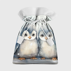 Подарочный мешок Милые пингвины акварель