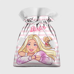 Мешок для подарков Барби с щенком: розово-белая горизонтальная полоск, цвет: 3D-принт