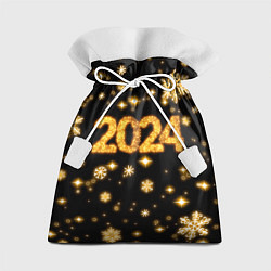 Подарочный мешок Новый 2024 год - золотые снежинки