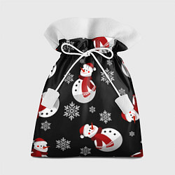 Подарочный мешок Снеговички в зимних шапочках со снежинками