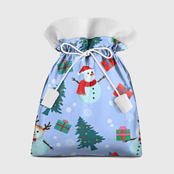 Подарочный мешок Снеговики с новогодними подарками паттерн