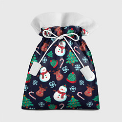Мешок для подарков Снеговички с рождественскими оленями и елками, цвет: 3D-принт