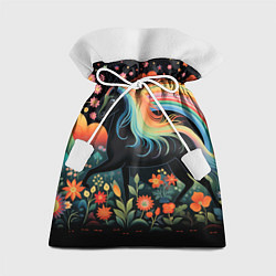 Мешок для подарков Лошадка с радужной гривой в стиле фолк-арт, цвет: 3D-принт