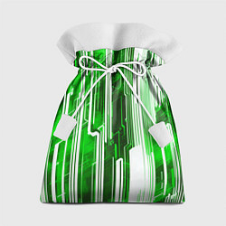 Мешок для подарков Киберпанк полосы белый и зелёный, цвет: 3D-принт