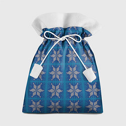 Подарочный мешок Вязаная снежинка винтажный синий узор