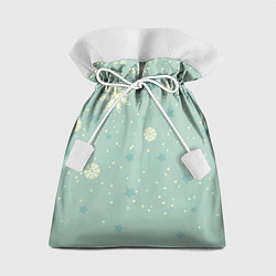 Подарочный мешок Снежинки и звезды на матно зеленем