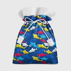 Подарочный мешок Разноцветные акулы на глубине