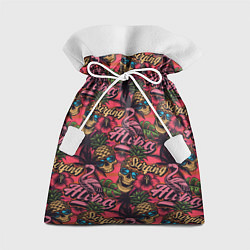 Мешок для подарков Черепа из ананасов и розовые фламинго, цвет: 3D-принт