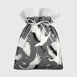 Подарочный мешок Стая белых журавлей в небе - японский орнамент